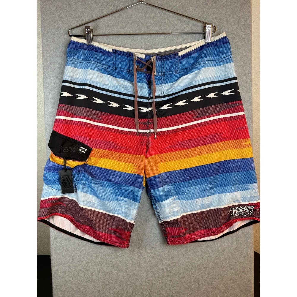 Billabong Mens Board Shorts Size 36 Multicolor Serape Striped Swim Trunks Pocket